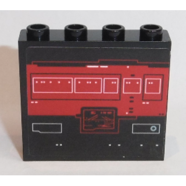 black panel 1 x 4 x 3 with side supports - hollow studs with red screen with white rectangles and buttons pattern sticker - set 75190