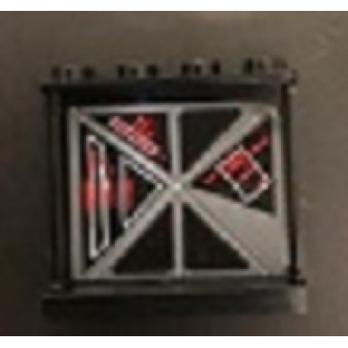 black panel 1 x 4 x 3 with side supports - hollow studs with red and white signs on screen pattern model right side sticker - set 75095