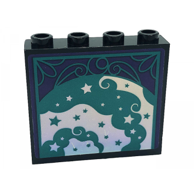 black panel 1 x 4 x 3 with side supports - hollow studs with dark turquoise and silver stars and swirls on dark purple background pattern 1 sticker - set 41685
