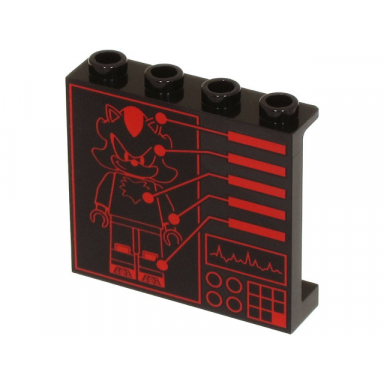 black panel 1 x 4 x 3 with side supports - hollow studs with red shadow the hedgehog minifigure diagram graph circles and keypad pattern