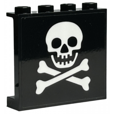 black panel 1 x 4 x 3 with side supports - hollow studs with white skull and crossbones pattern sticker - set 40504