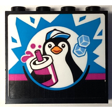 black panel 1 x 4 x 3 with side supports - hollow studs with dark azure starburst explosion penguin ice cubes and magenta slushy cup with lid and straw pattern sticker - set 60384