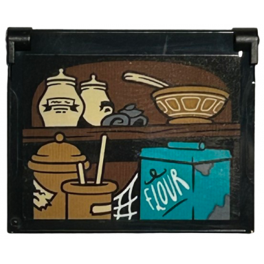 black glass for window 1 x 4 x 3 - opening with dark turquoise flour container tan and reddish brown storage jars bowl and utensils pattern sticker - set 76428