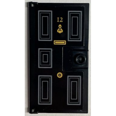 black door 1 x 4 x 6 with stud handle with gold number 12 knocker letterbox and dark bluish gray panels pattern sticker - set 76408