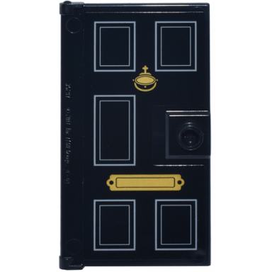 black door 1 x 4 x 6 with stud handle with light bluish gray panels and gold knocker and mail slot pattern sticker - set 10351