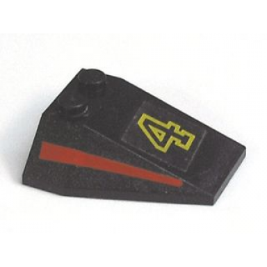 black wedge 4 x 4 triple without stud notches with number 4 and red stripe both sides pattern stickers - set 6551