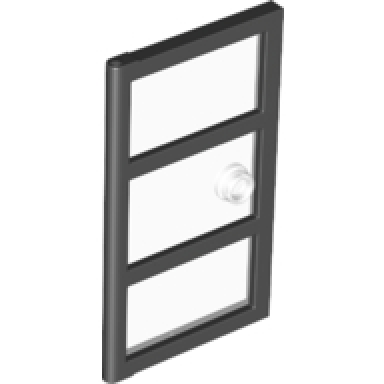 black door 1 x 4 x 6 with 3 panes with molded trans-clear glass with stud handle pattern