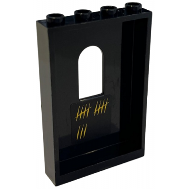 black panel 1 x 4 x 5 wall with window with yellow tally marks pattern on inside sticker - set 9450
