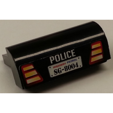 black slope curved 2 x 4 x 1 1 3 with 4 recessed studs with police taillights and highway patrol sg-8004 pattern sticker - set 8665