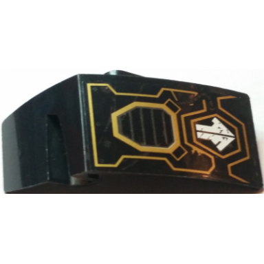 black technic panel car mudguard left with white arrow vent grille and tubing on gold outline pattern sticker - set 70723
