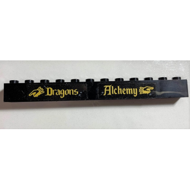 black brick 1 x 12 with dragons alchemy and pointing hands pattern stickers - set 75978