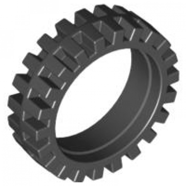 black tire 24mm d x 7mm offset tread - band around center of tread