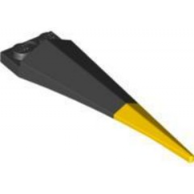 black plate modified 1 x 2 with angular extension with molded flexible rubber yellow tip pattern