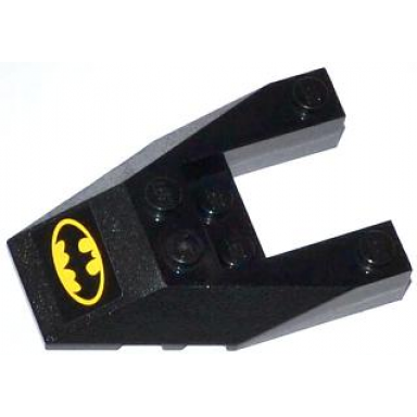 black wedge 6 x 4 cutout with stud notches with yellow batman logo pattern sticker - set 76013