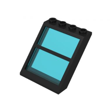 black window 4 x 4 x 3 roof with center bar and fixed trans-light blue glass