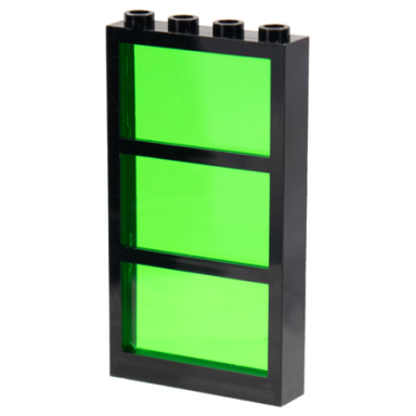 black window 1 x 4 x 6 with 3 panes with fixed trans-green glass
