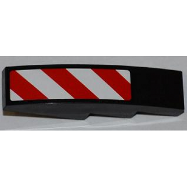 black slope curved 4 x 1 with large red and white danger stripes pattern white corners model right side sticker - set 4203