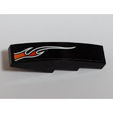 black slope curved 4 x 1 with small orange and red flame pattern model left side sticker - set 8164