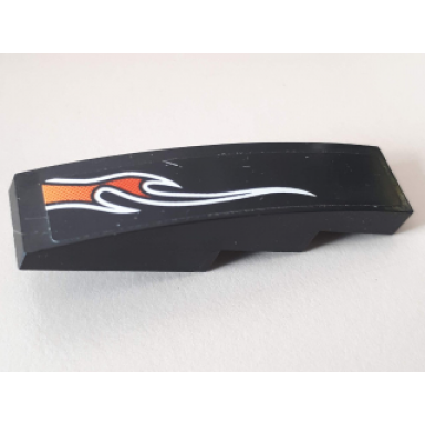 black slope curved 4 x 1 with small orange and red flame pattern model right side sticker - set 8164