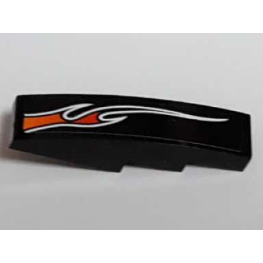 black slope curved 4 x 1 with large orange and red flame pattern model left side sticker - set 8164