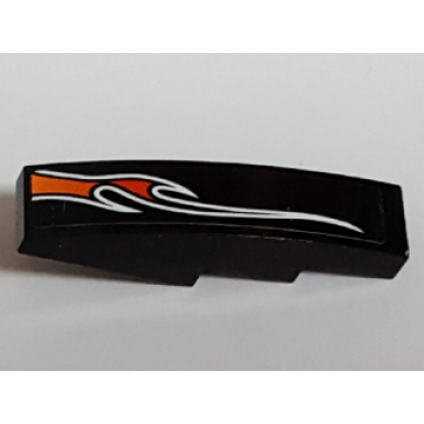 black slope curved 4 x 1 with large orange and red flame pattern model right side sticker - set 8164