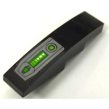 black slope curved 4 x 1 with dark bluish gray panel hull plate black circles and rivets green and lime dot pattern sticker - set 72003