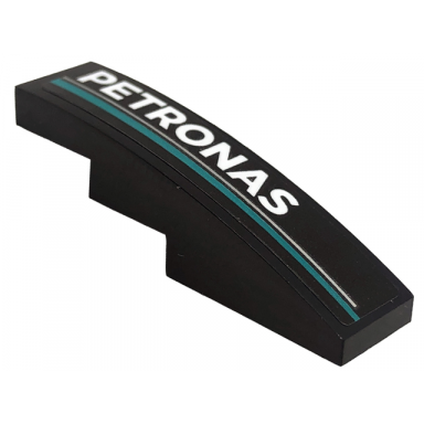 black slope curved 4 x 1 with white petronas silver and dark turquoise lines pattern model left side sticker - set 76909