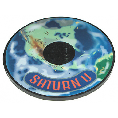 black tile round 8 x 8 with 4 studs in center with earth and saturn v pattern sticker - set 7468