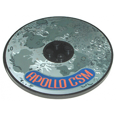black tile round 8 x 8 with 4 studs in center with moon and apollo csm pattern sticker - set 7468