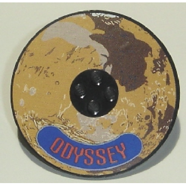 black tile round 8 x 8 with 4 studs in center with mars and odyssey pattern sticker - set 7469