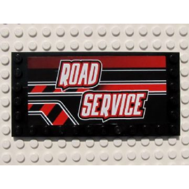 black tile modified 6 x 12 with studs on edges with white road service on black and red stripes pattern model right sticker - set 8285