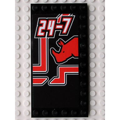 black tile modified 6 x 12 with studs on edges with white 24-7 and red rhino head pattern model left side sticker - set 8285