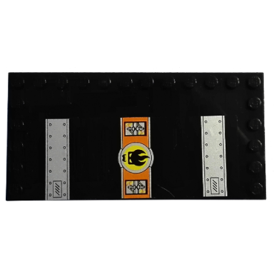 black tile modified 6 x 12 with studs on edges with dr inferno logo and door hinges pattern model left side stickers - set 8637