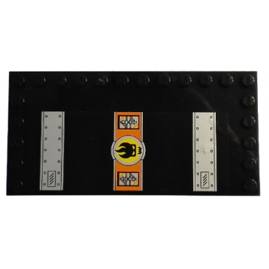 black tile modified 6 x 12 with studs on edges with dr inferno logo and door hinges pattern model right side stickers - set 8637