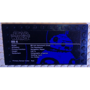 black tile modified 6 x 12 with studs on edges with star wars logo and bb-8 pattern sticker - set 75187