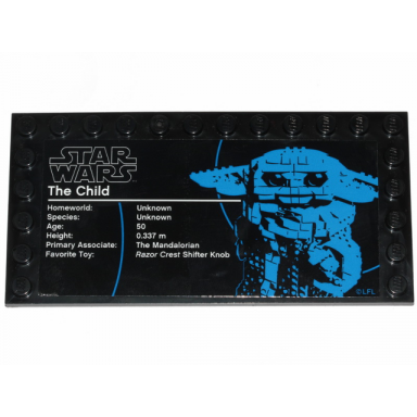 black tile modified 6 x 12 with studs on edges with star wars logo and the child pattern sticker - set 75318