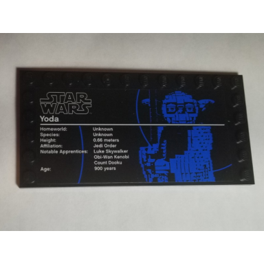 black tile modified 6 x 12 with studs on edges with star wars logo and yoda pattern sticker - set 75255