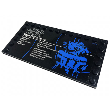 black tile modified 6 x 12 with studs on edges with star wars logo and viper probe droid pattern sticker - set 75306