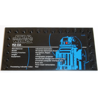 black tile modified 6 x 12 with studs on edges with star wars logo and r2-d2 pattern sticker - set 75308