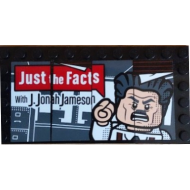 black tile modified 6 x 12 with studs on edges with just the facts with j jonah jameson and minifigure pattern sticker - set 76178