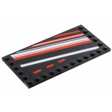 black tile modified 6 x 12 with studs on edges with arrows red and white diagonal stripes pattern