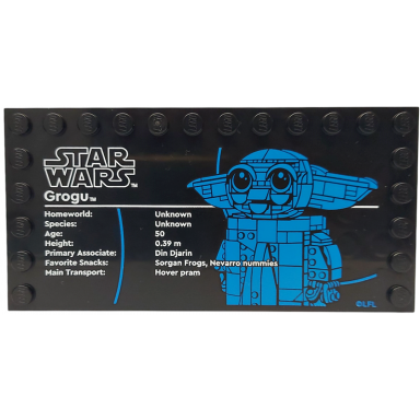 black tile modified 6 x 12 with studs on edges with star wars logo and grogu pattern