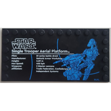 black tile modified 6 x 12 with studs on edges with star wars logo and single trooper aerial platform stap pattern