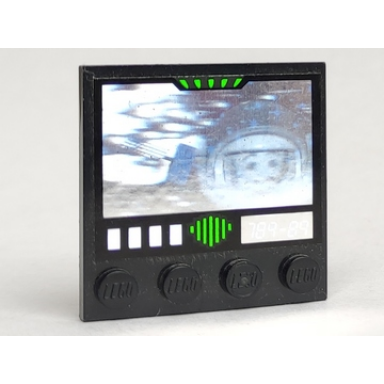 black tile modified 4 x 4 with studs on edge with exploriens holographic monitor pattern sticker - sets 5129 6899 6958 6982