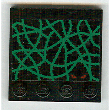 black tile modified 4 x 4 with studs on edge with green vines and red eyes pattern sticker - set 4766