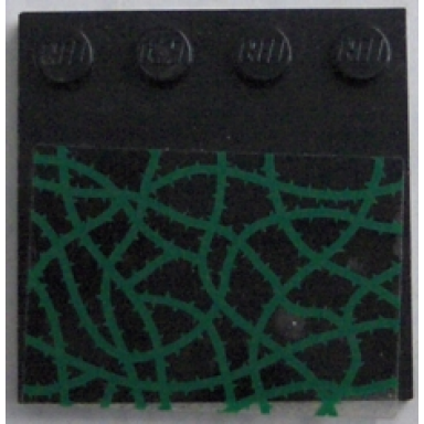 black tile modified 4 x 4 with studs on edge with green vines pattern sticker - set 4766
