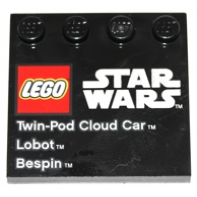 black tile modified 4 x 4 with studs on edge with lego star wars logo twin-pod cloud car lobot and bespin pattern