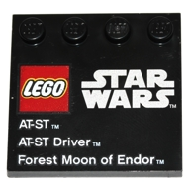 black tile modified 4 x 4 with studs on edge with lego star wars logo at-st at-st driver and forest moon of endor pattern