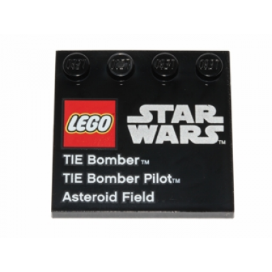 black tile modified 4 x 4 with studs on edge with lego star wars logo tie bomber tie bomber pilot and asteroid field pattern