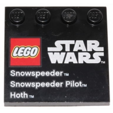 black tile modified 4 x 4 with studs on edge with lego star wars logo snowspeeder snowspeeder pilot and hoth pattern